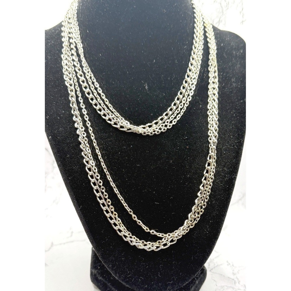 Three Strand‎ Silver Tone Chain Necklace 36 Inch